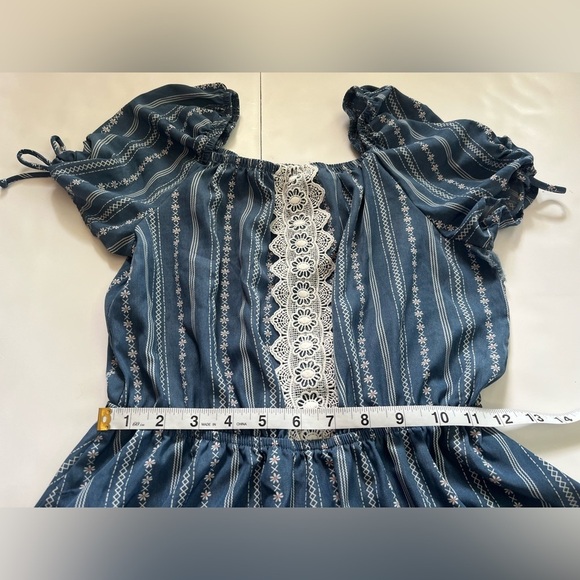 Lily Bleu Women’s Girls Blue Striped Lightweight Summer Dress with Lace Detail - Picture 4 of 11